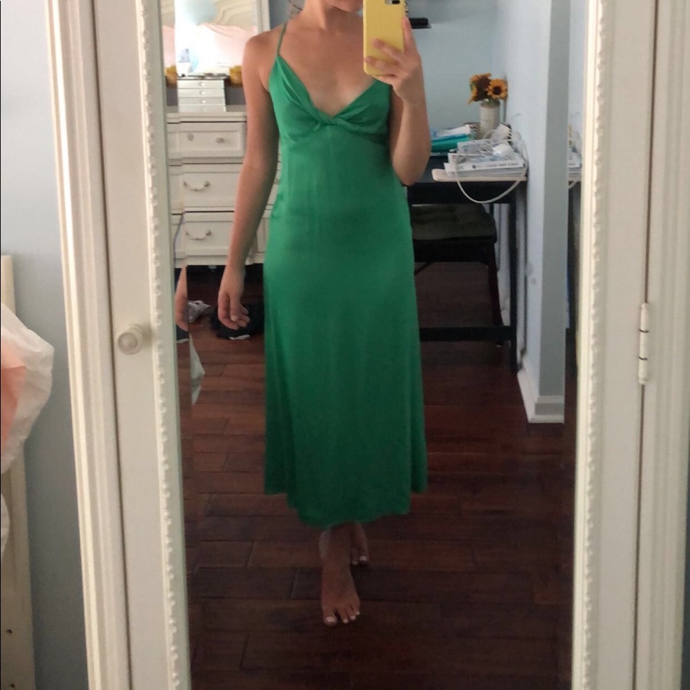 Satin emerald slip dress